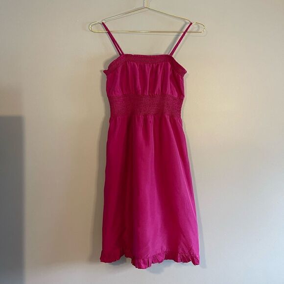 Anthropologie Maeve Fuschia Silk Mini Babydoll Dress | SZ 2 - Picture 1 of 16